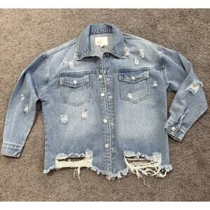GB Girls Gianni Bini Girls Distressed Jean Denim Jacket Large NWT